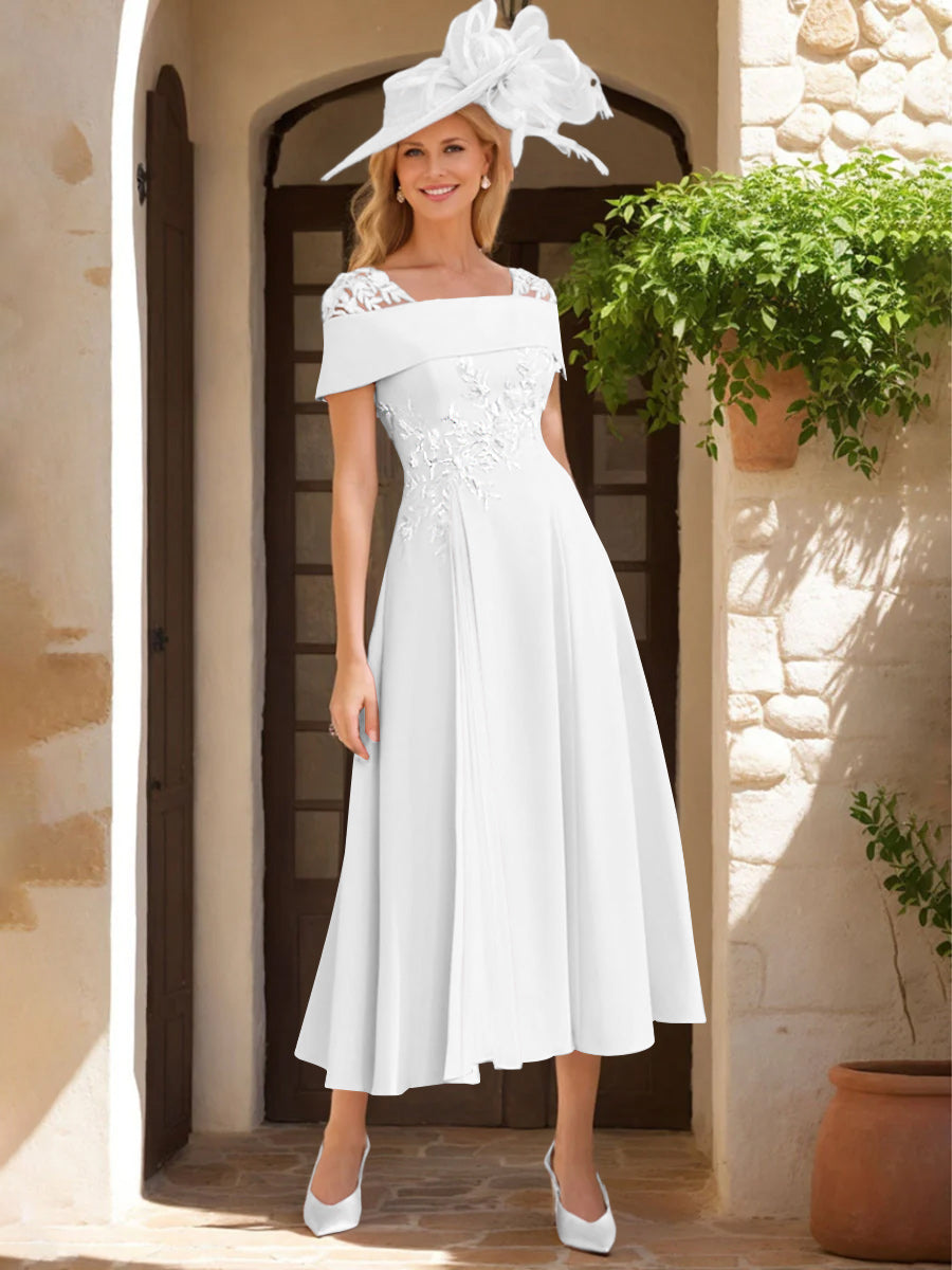A-Line/Princess Square Neck Short Sleeves Mother of the Bride Dresses with Ruffles & Appliques
