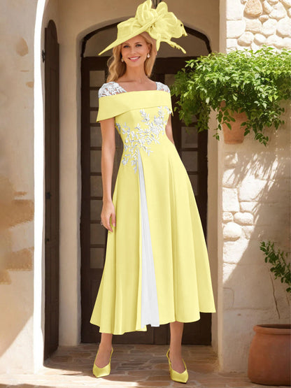 A-Line/Princess Square Neck Short Sleeves Mother of the Bride Dresses with Ruffles & Appliques
