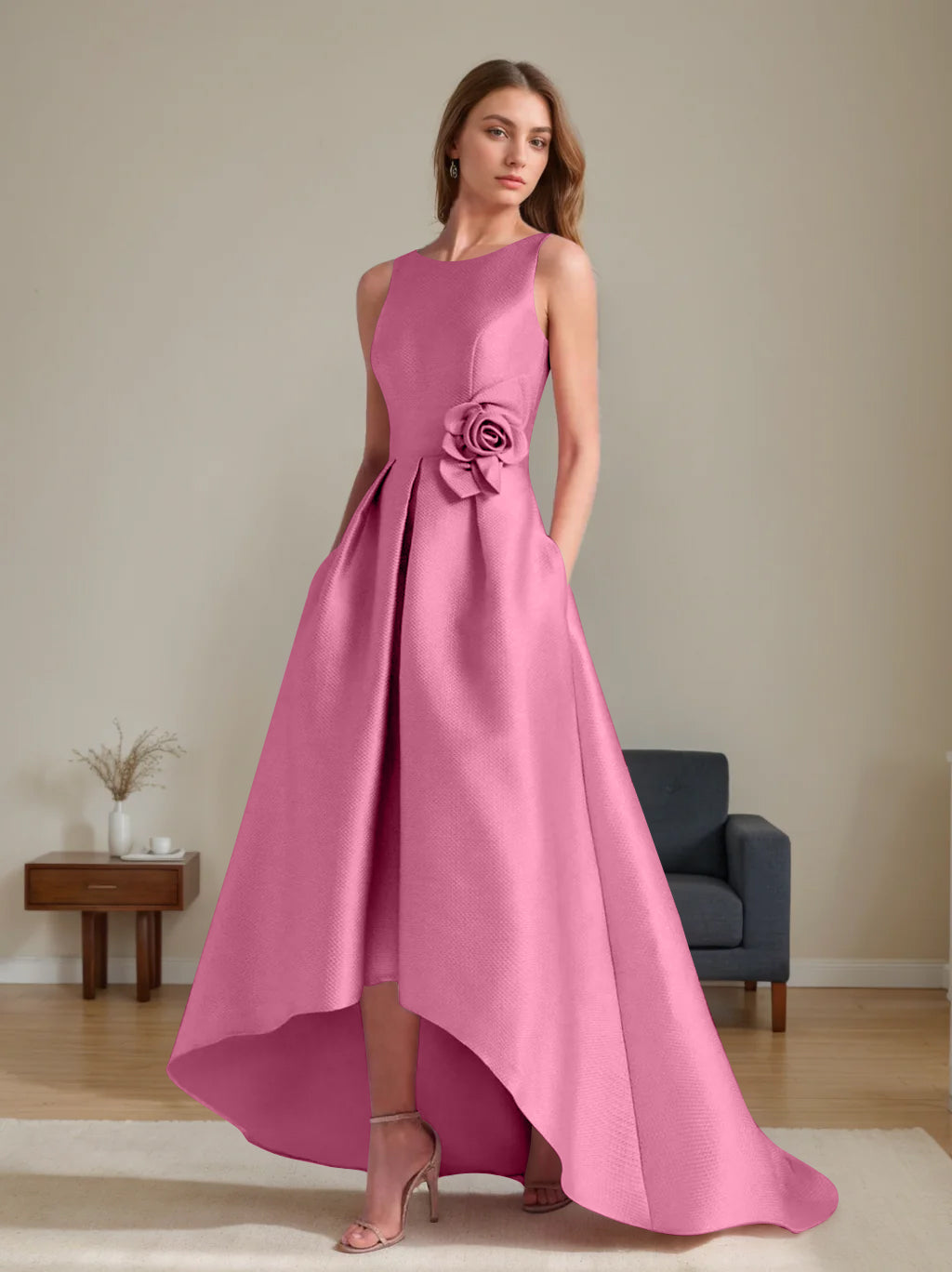 A-Line/Princess Scoop Sleeveless Asymmetrical Mother of the Bride & Groom Dresses with Flowers