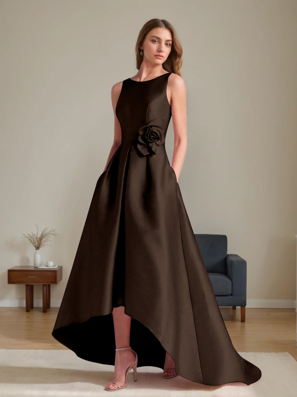 A-Line/Princess Scoop Sleeveless Asymmetrical Mother of the Bride & Groom Dresses with Flowers