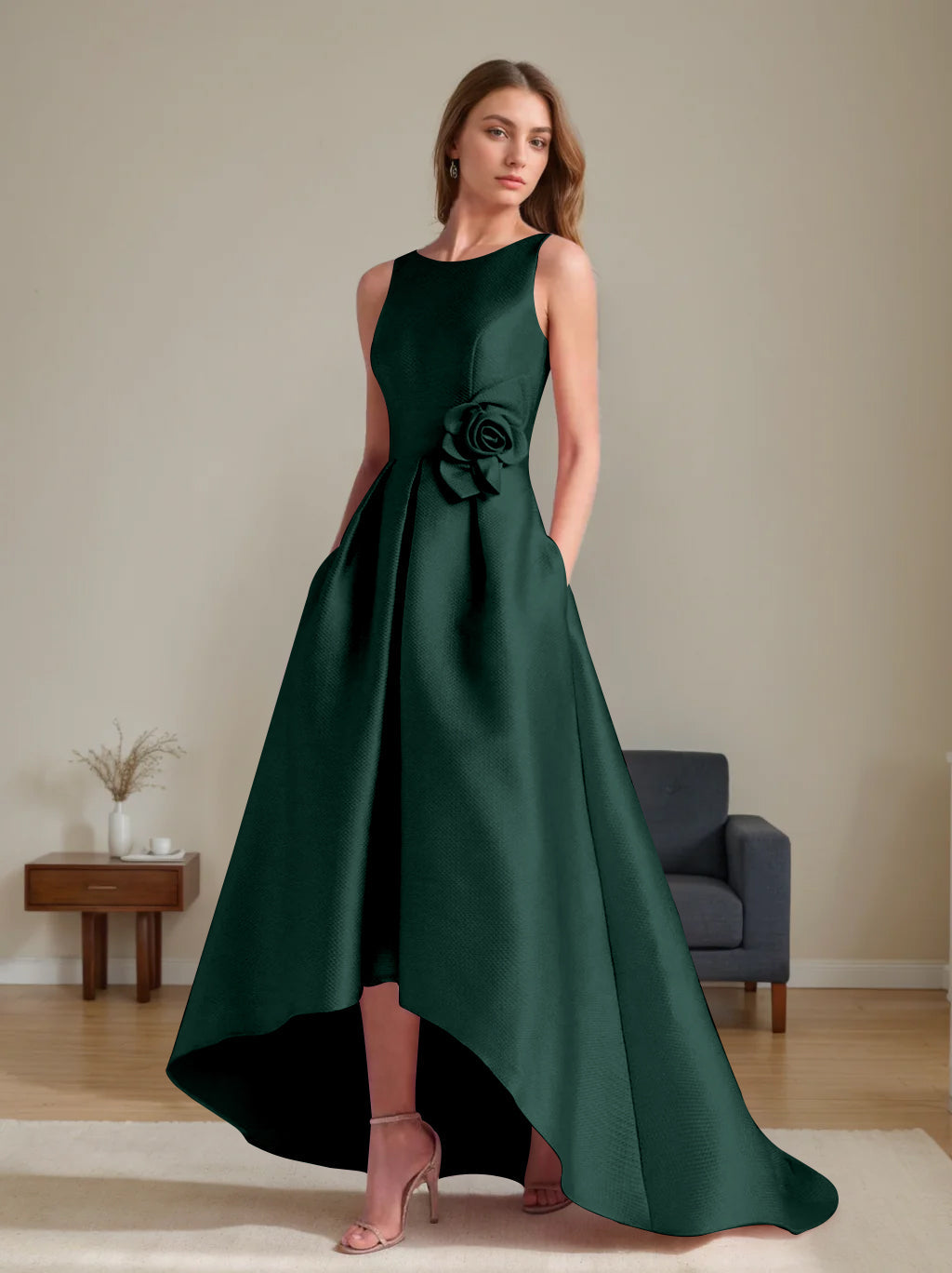 A-Line/Princess Scoop Sleeveless Asymmetrical Mother of the Bride & Groom Dresses with Flowers