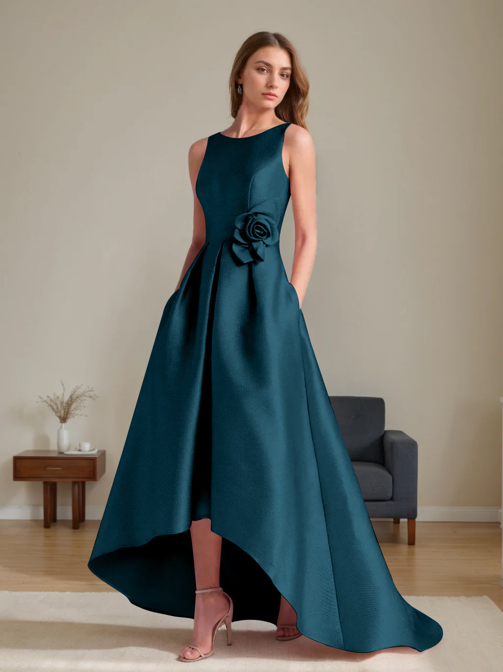 A-Line/Princess Scoop Sleeveless Asymmetrical Mother of the Bride & Groom Dresses with Flowers