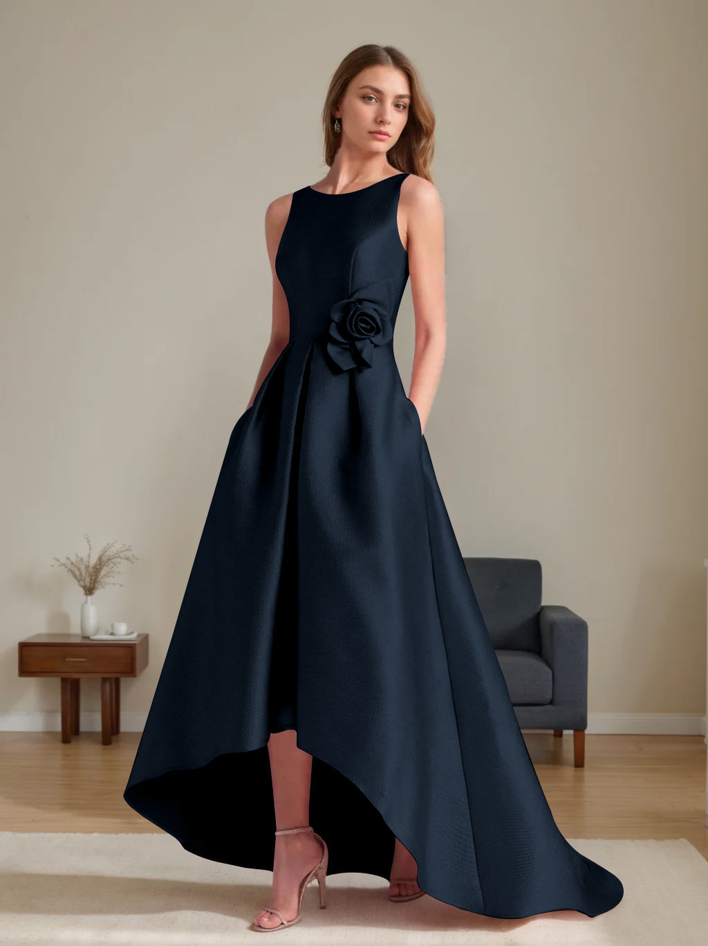 A-Line/Princess Scoop Sleeveless Asymmetrical Mother of the Bride & Groom Dresses with Flowers