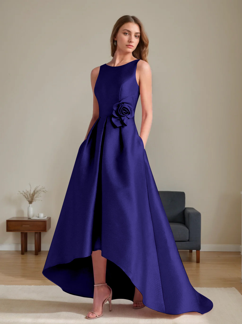 A-Line/Princess Scoop Sleeveless Asymmetrical Mother of the Bride & Groom Dresses with Flowers