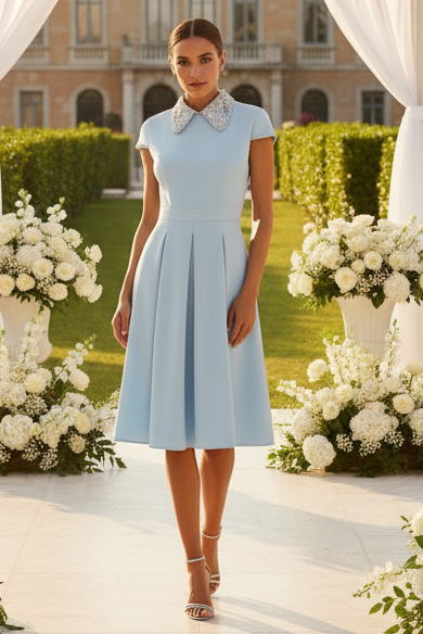 Wedding Guest Dress Short Sleeve Midi Dress With Beading
