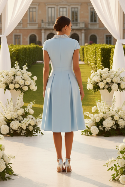 Wedding Guest Dress Short Sleeve Midi Dress With Beading