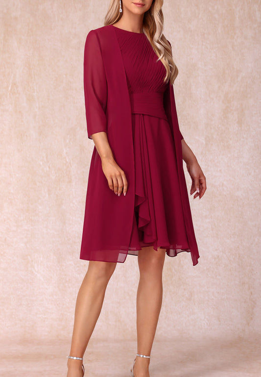 Scoop Sleeveless Chiffon Pleated A-Line Mother of Bride Dress Cocktail Dress
