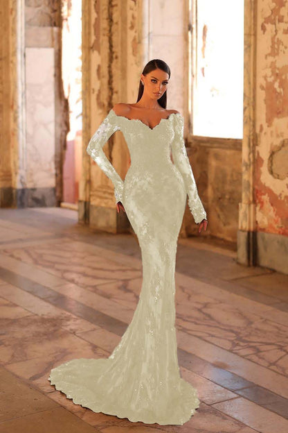 Lussooy Black Satin Off the Shoulder Amazing Long Sleeves Split Prom Dress with Feathers