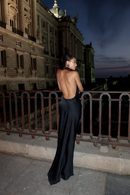 Halter Sleeveless Mermaid Black Evening Dress