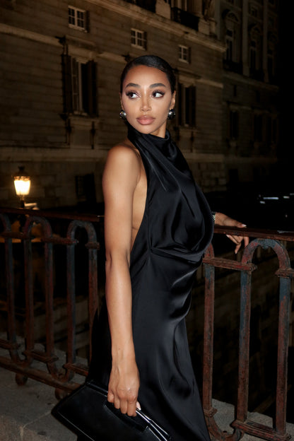 Halter Sleeveless Mermaid Black Evening Dress