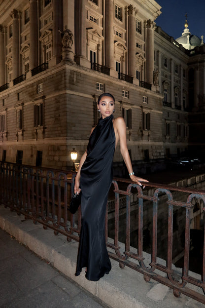 Halter Sleeveless Mermaid Black Evening Dress