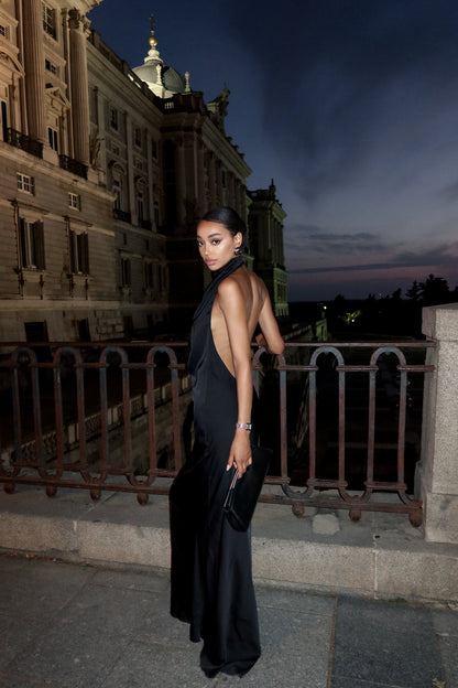 Halter Sleeveless Mermaid Black Evening Dress