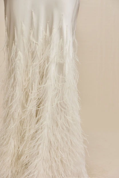 V-Neck Spaghetti Straps Feathered Mermaid Wedding Dress