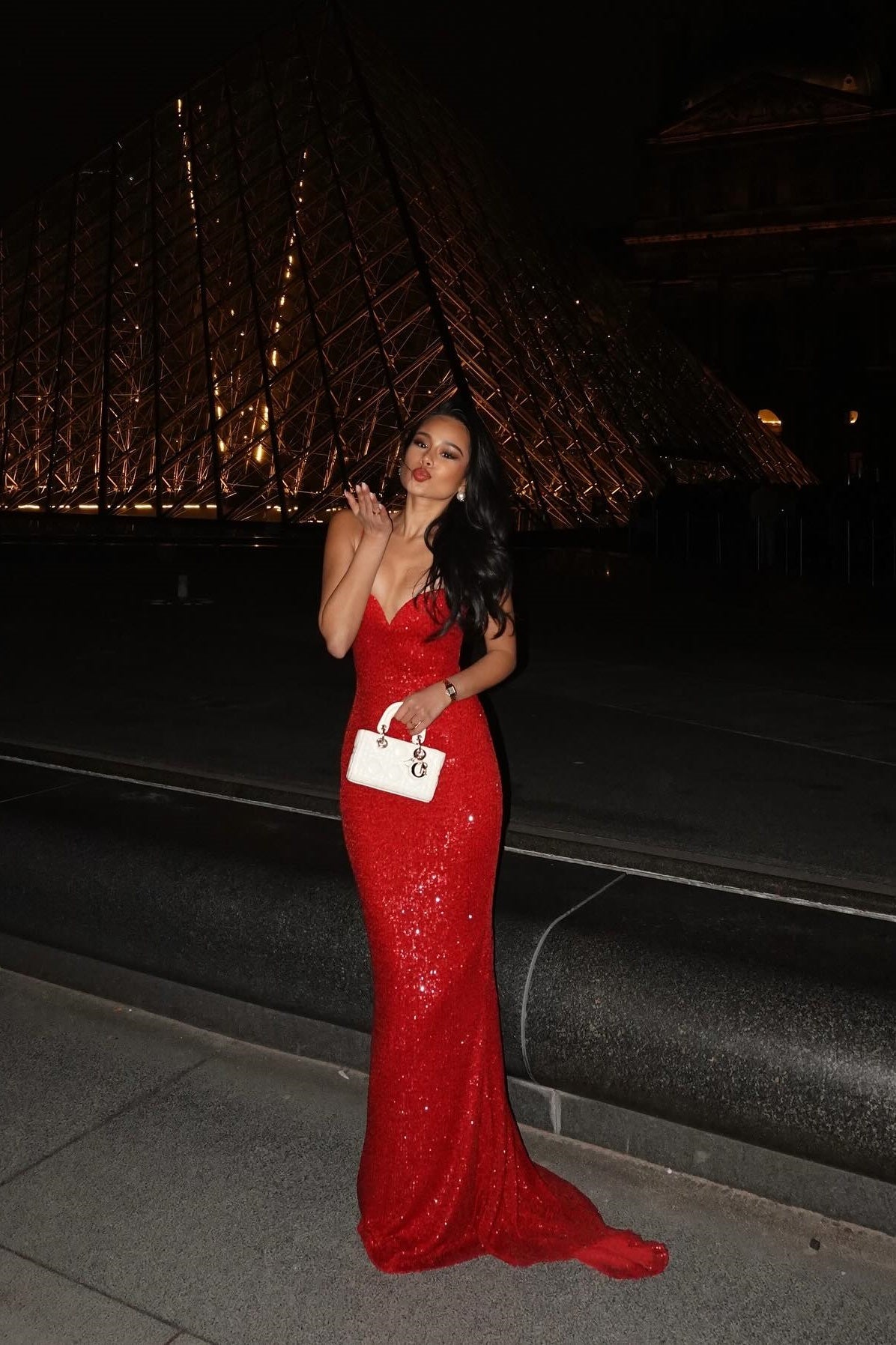 Sparkly Mermaid Spaghetti Straps Red Sequins Long Prom Dress