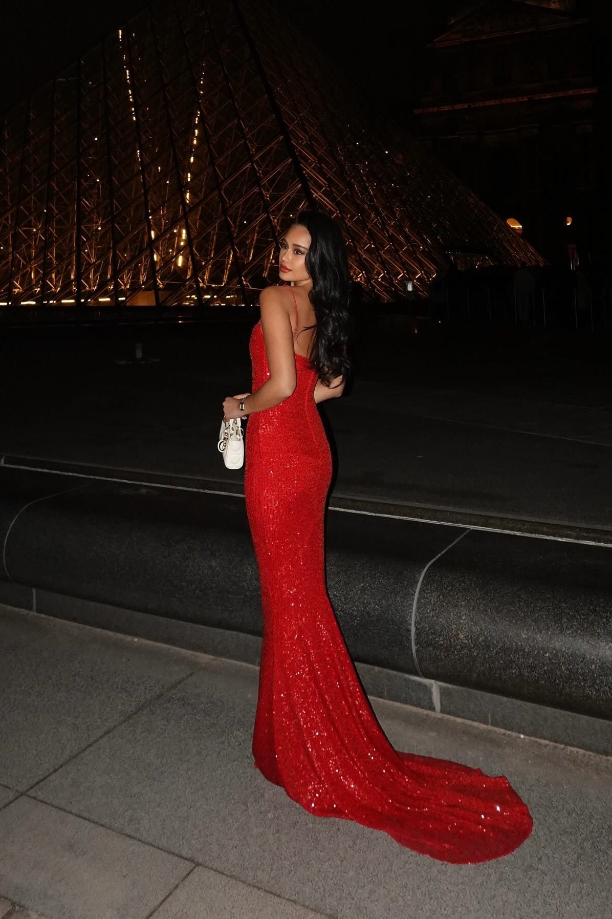 Sparkly Mermaid Spaghetti Straps Red Sequins Long Prom Dress