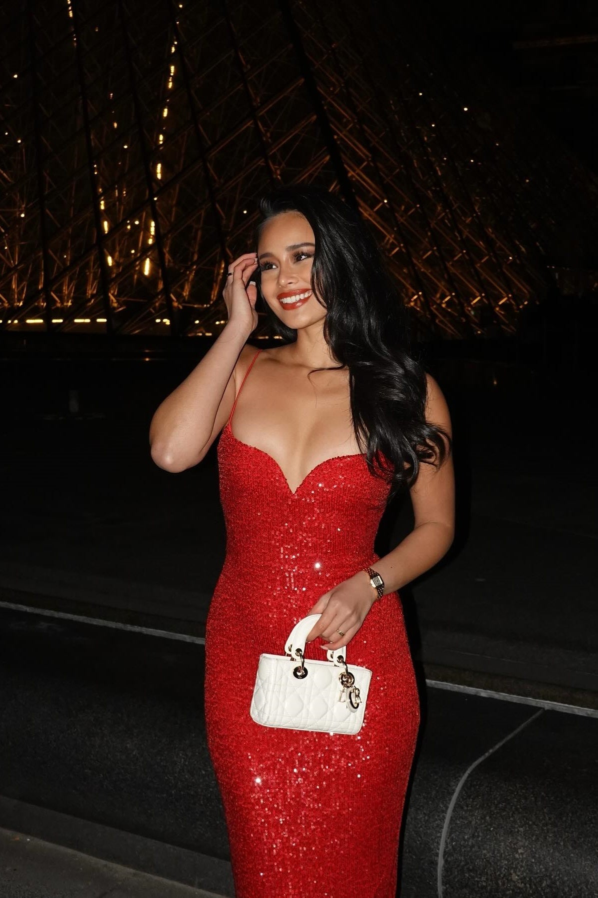 Sparkly Mermaid Spaghetti Straps Red Sequins Long Prom Dress