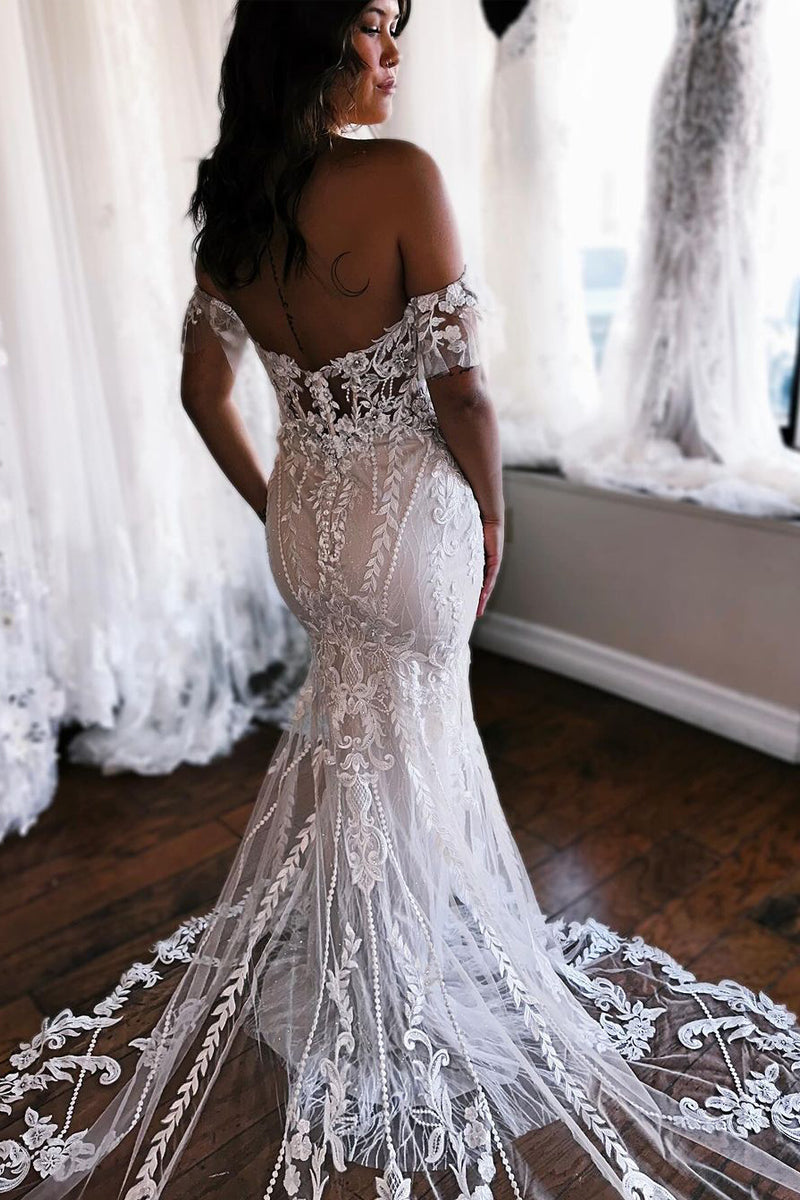 Off the Shoulder Lace Mermaid Wedding Dresses
