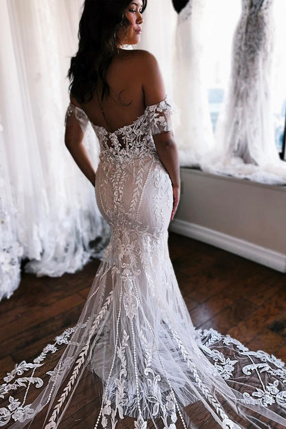Off the Shoulder Lace Mermaid Wedding Dresses