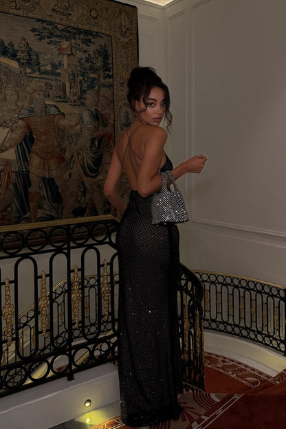 Scoop Sparkly Spaghetti Straps Mermaid Evening Dress