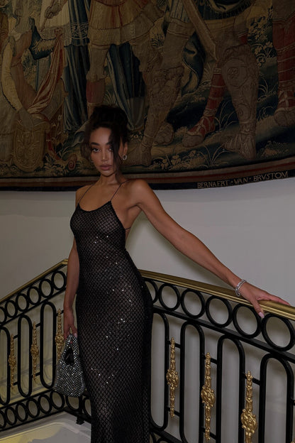 Scoop Sparkly Spaghetti Straps Mermaid Evening Dress