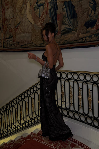 Scoop Sparkly Spaghetti Straps Mermaid Evening Dress