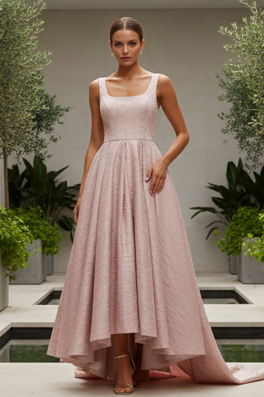 Mother of Bride Dress Sleeveless Square Neck High Low Gown