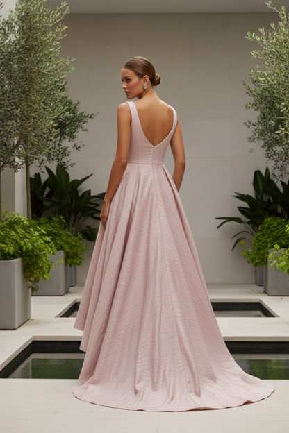 Mother of Bride Dress Sleeveless Square Neck High Low Gown