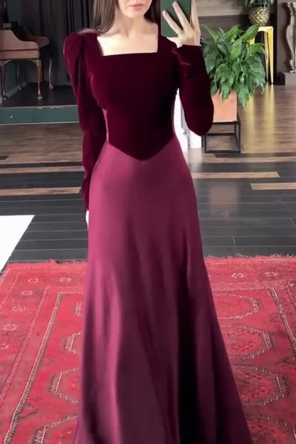 Color Matching Square Neck Patchwork Lace Up Maxi Dresses