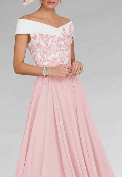 Off-Shoulder Strapless Appliques Pleated A-Line Mother of Bride Dress