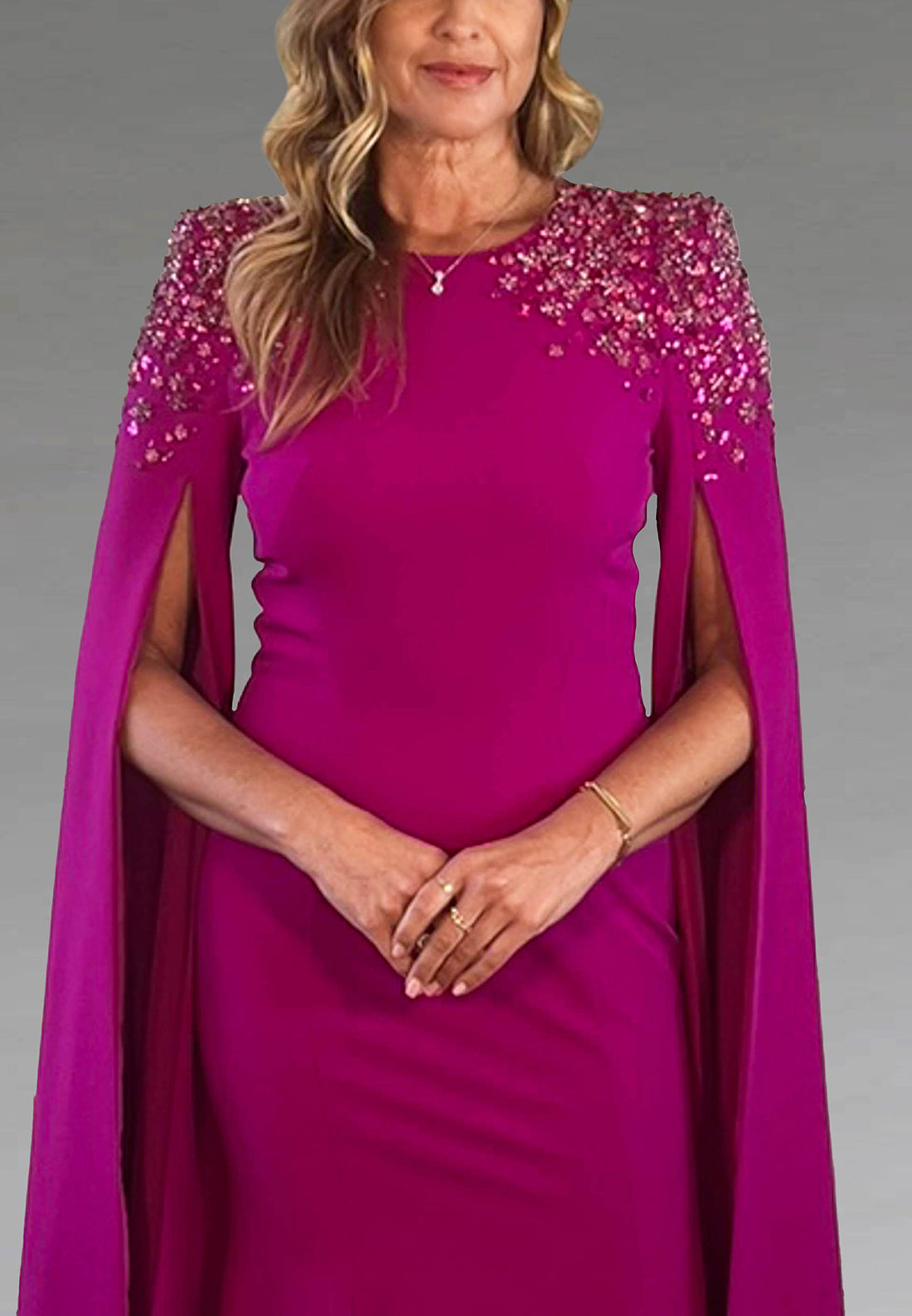 Scoop Long Sleeves Beaded Sleek Mermaid Mother of Bride Dress