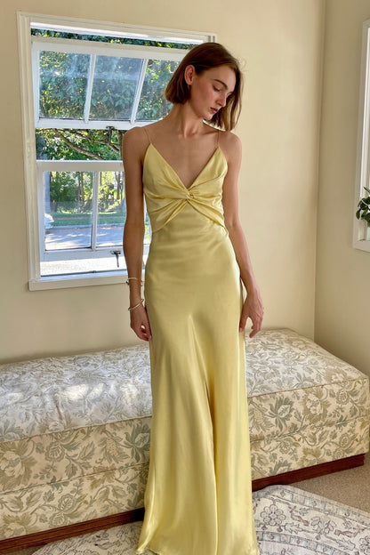 Chic Sheath Spaghetti Straps Yellow Long Party Dress with Keyhole Back