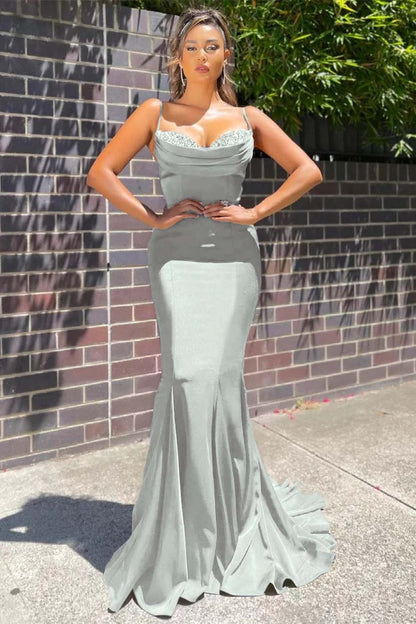 Lussooy Sleeveless Spaghetti-Straps Long Mermaid Prom Dress