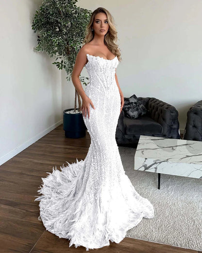 Shining Sequins Mermaid Prom Dress with Feathers