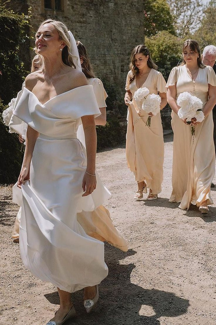 Off The Shoulder Mermaid Long Wedding Dress With Detachable Train