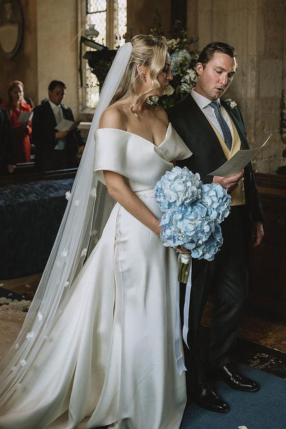 Off The Shoulder Mermaid Long Wedding Dress With Detachable Train