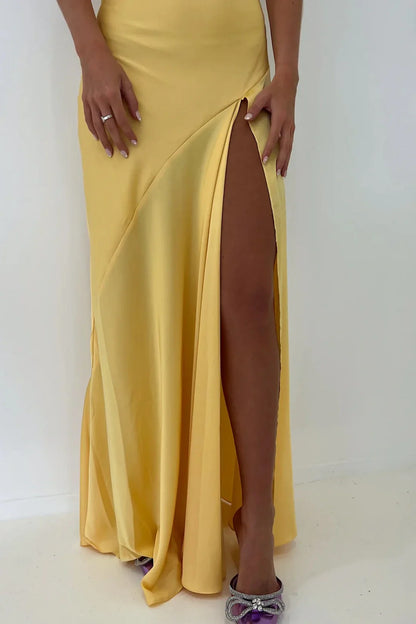 Simple Sheath Spaghetti Straps Pink Long Party Dress with Split Front