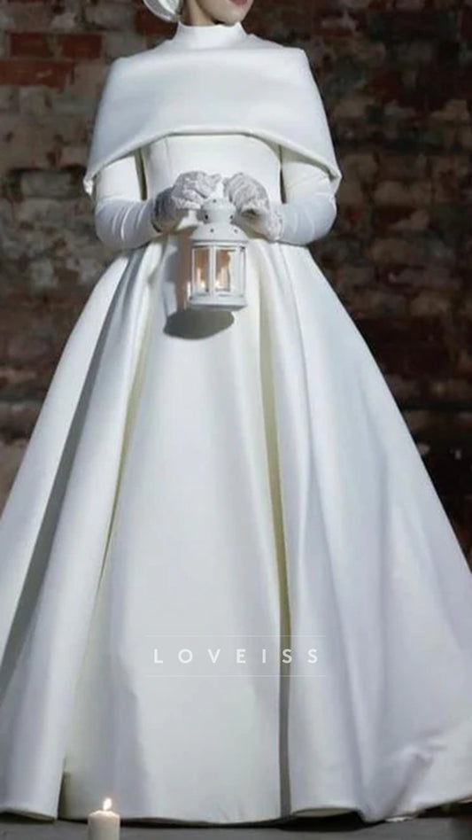 Modest Long Sleeves Muslim Wedding Bridal Gown