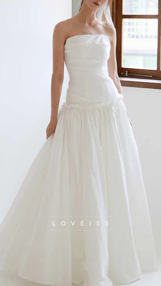Taffeta A Line Long Wedding Dress Lace Up Back
