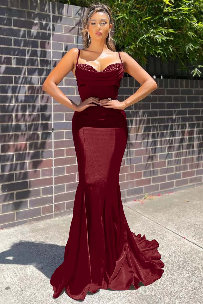 Lussooy Sleeveless Spaghetti-Straps Long Mermaid Prom Dress
