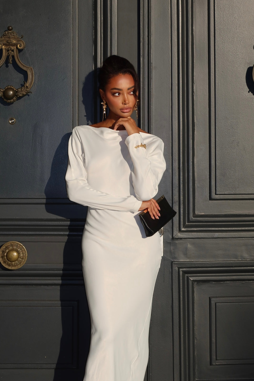 Bateau Long Sleeves Sheath Evening Dress