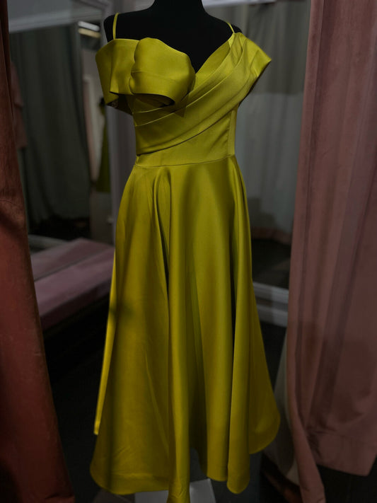 Apple green,	midi dress.