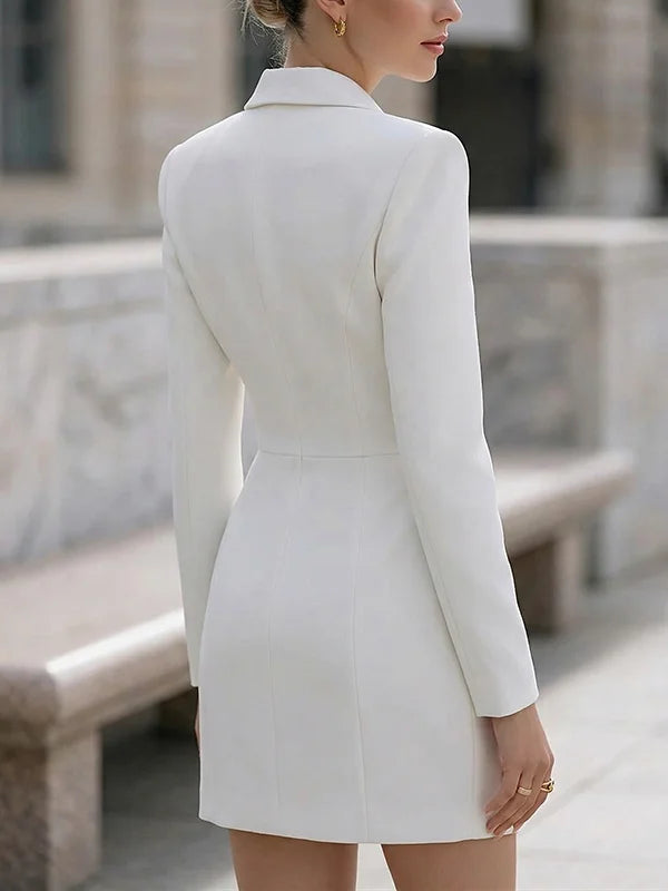 White Structured Blazer-Tunic Mini Blazer Dress
