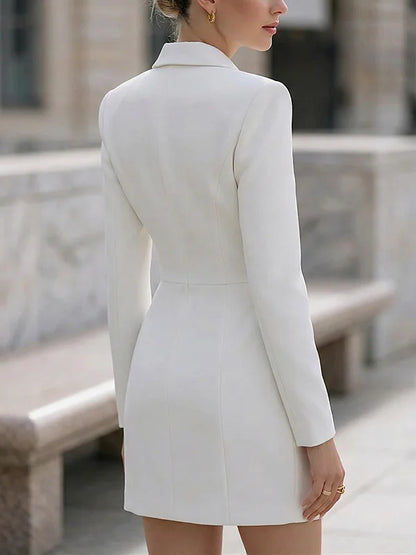 White Structured Blazer-Tunic Mini Blazer Dress