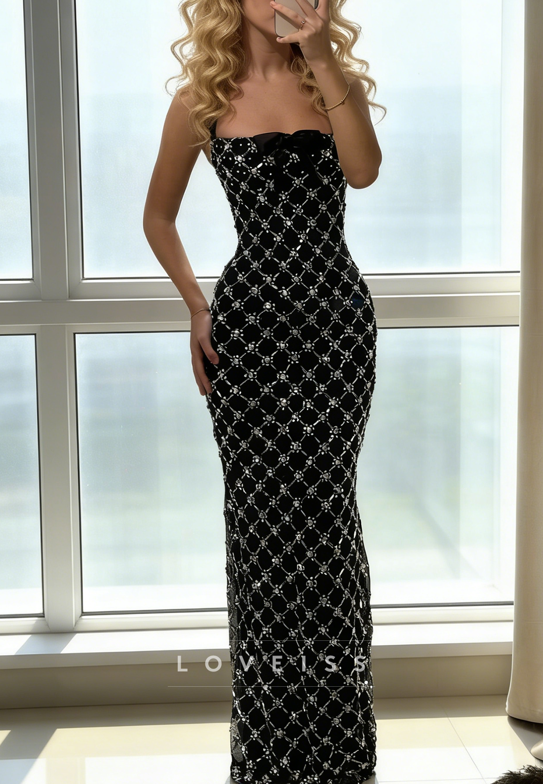 Square Halter Beaded Embroidery Sparkly Mermaid Prom Dress