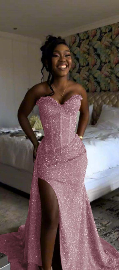 Sweetheart Sleeveless Long Mermaid Prom Dress With Split Sequin