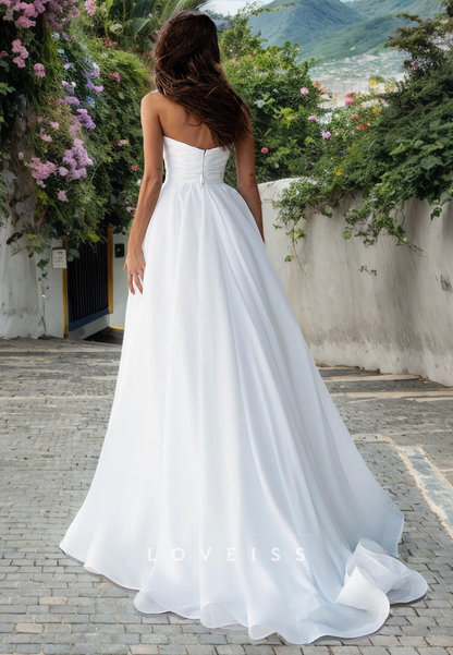 A Line Illusion Neckline Beads Elegant Wedding Dress