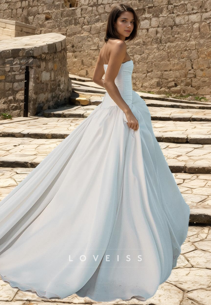 Straight Across Sleeveless Pleated A-Line Wedding Dress