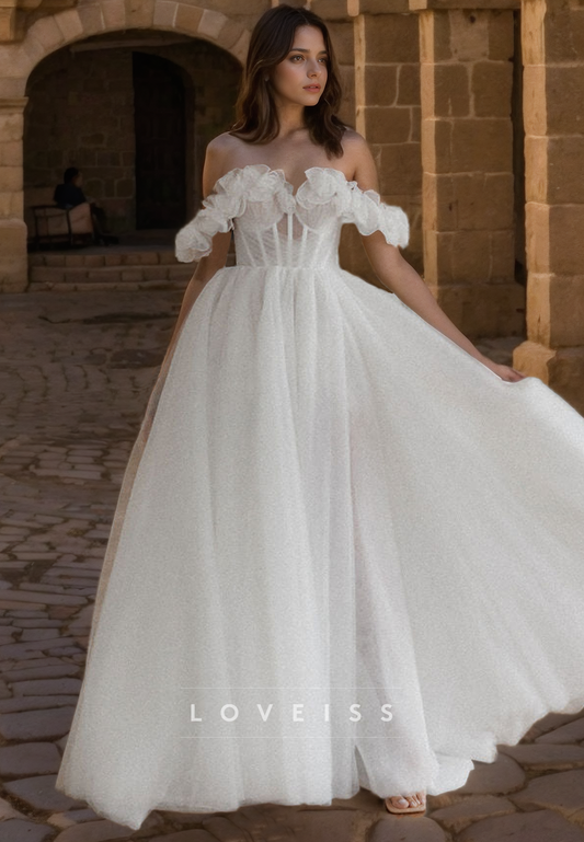 Off-Shoulder Strapless Tulle Ball Gown Wedding Dress