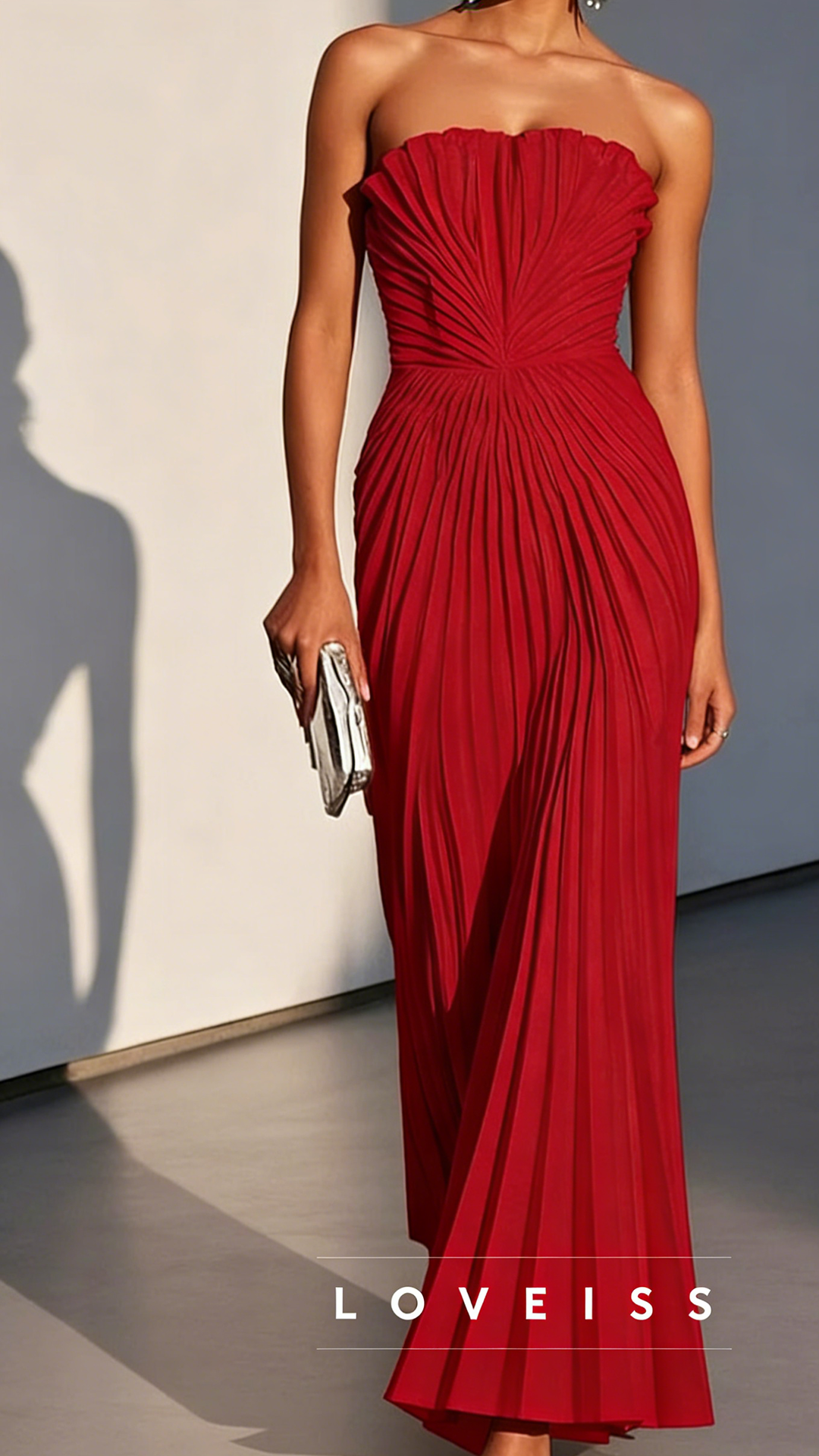 White Pleated Classic Strapless Sleeveless A-Line Maxi Dress