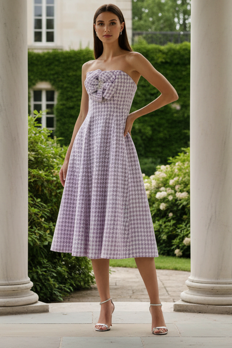 Wedding Guest Dress Embellished Boucle Strapless Midi Dress